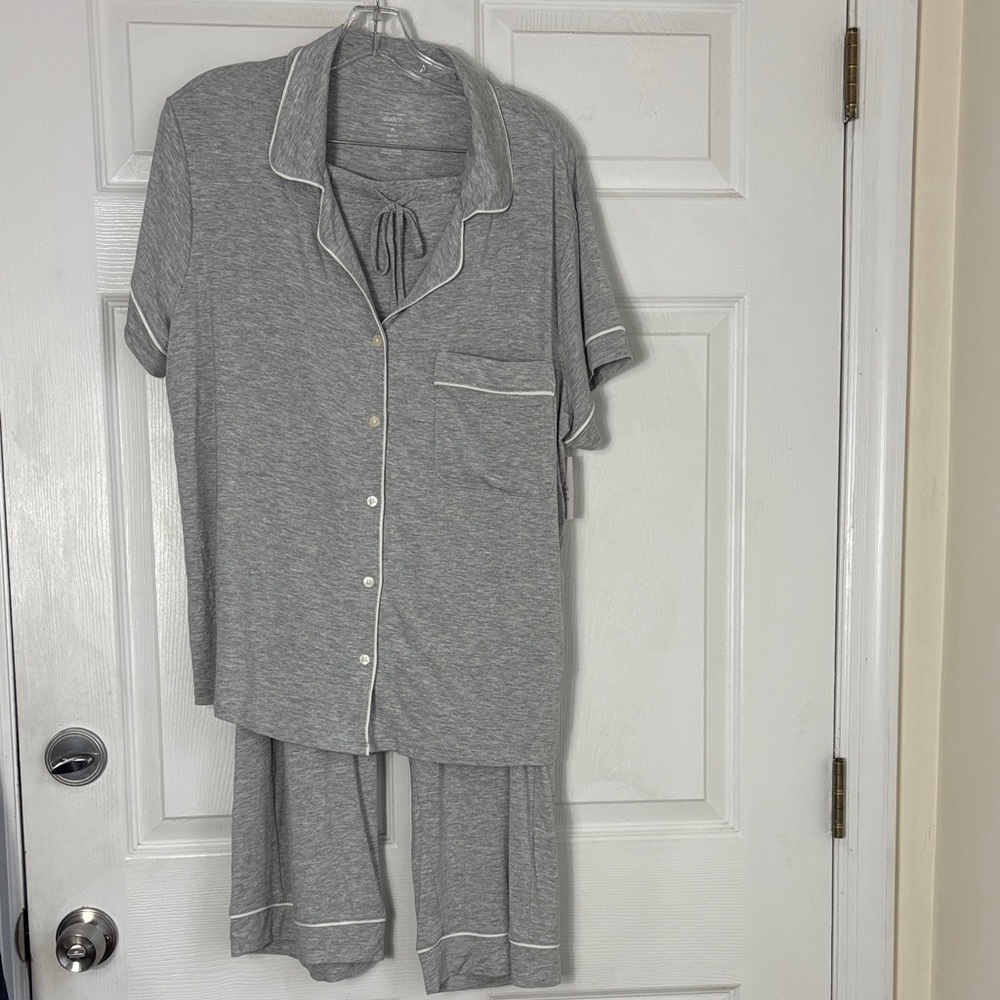 New Auden Cloud Knit 2 piece pajama set short sleeve button up cropped pants XL